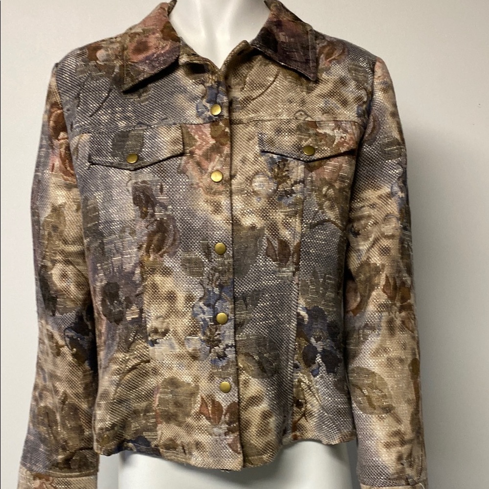 LANA LEE Blue and Brown Floral Vintage Blazer with Modern Pattern